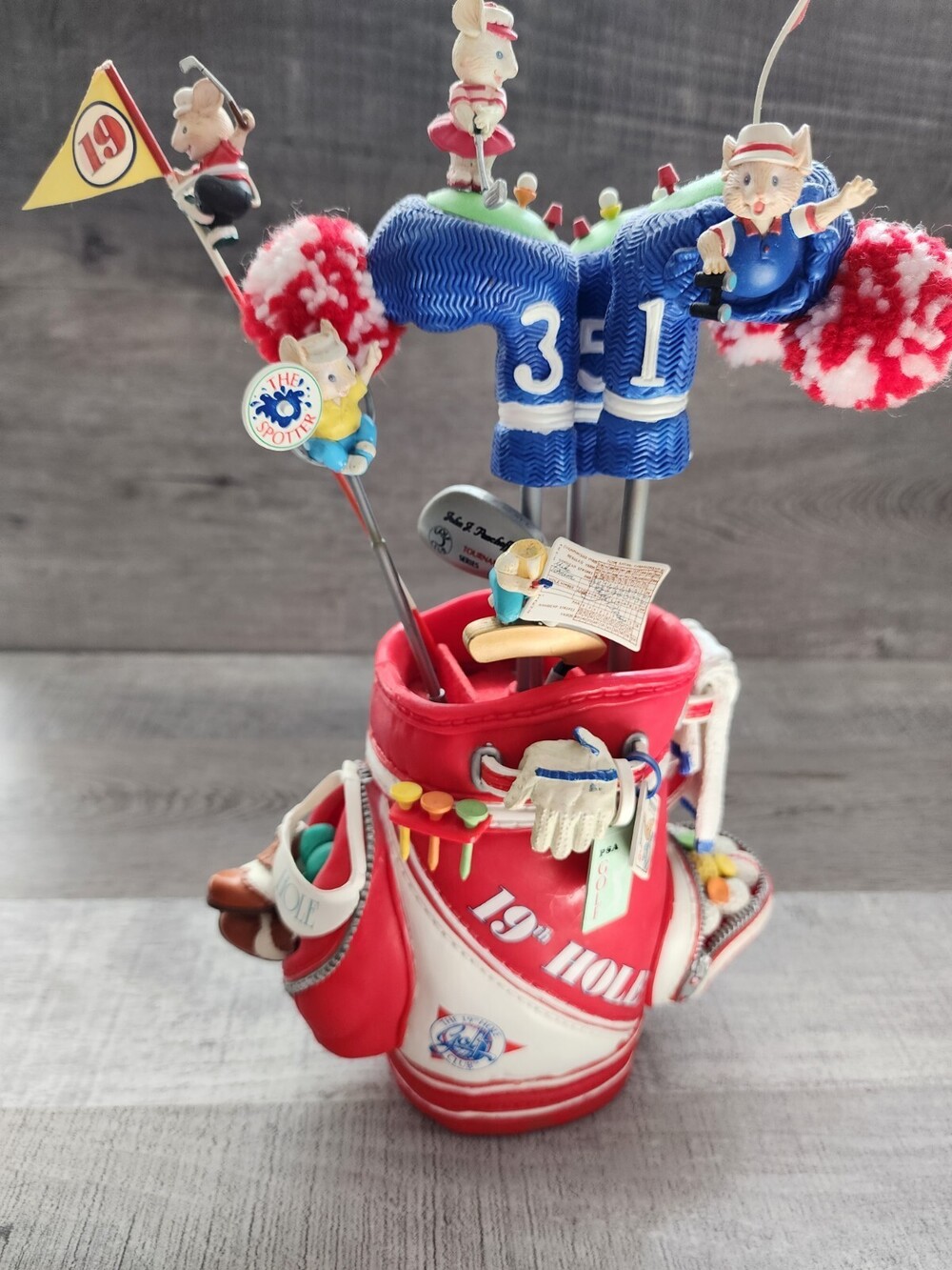 RARE Enesco 19th Hole Golf Bag Mice "Tune-Good Ole Summertime" Action Music Box